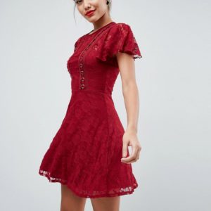 ASOS Mini Lace Skater Dress with Eyelets - Red