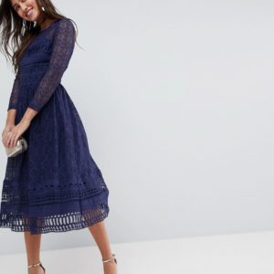 ASOS PREMIUM Lace Skater Midi Dress - Navy