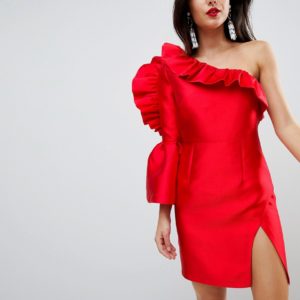 ASOS Ruffle One Shoulder Cocktail Mini Dress - Red