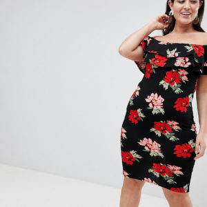 AX Paris Plus Ruffle Bardot Midi Dress - Multi