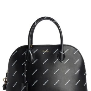 Balenciaga Allover Logo Leather Dome Satchel - Black