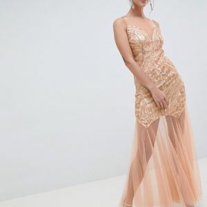 C By Cubic Sequin Fish Tail Maxi Dress - Gold