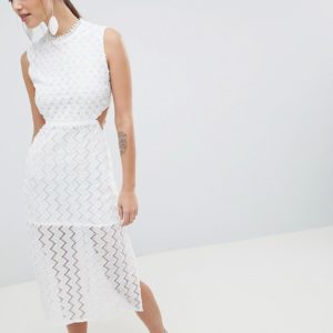 C By Cubic Sheer Lace Midi Dress - White