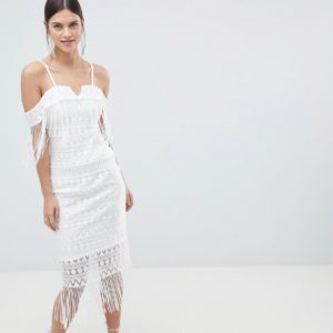 C By Cubic Strap Bandeau Sheer Midi Dress - White