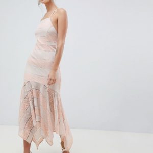 C By Cubic Strappy Lace Fishtail Midi Dress - Pink