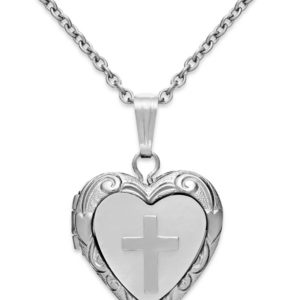 Children's Mother of Pearl Cross and Heart Locket in Sterling Silver (1/5 ct. t.w.)