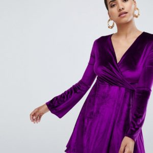 Club L Flute Sleeve Detail Skater Dress - Purple