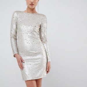 Club L Two Tone Sequins Low Back Bodycon Mini Dress - Gold