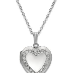 Crystal Heart Locket Necklace in Sterling Silver