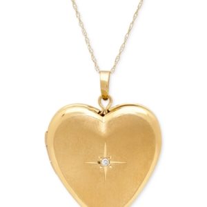 Diamond Accent Heart Locket Pendant Necklace in 10k Gold