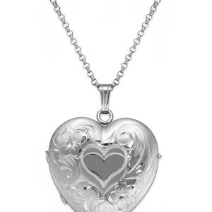 Embossed Four-Picture Heart Locket in Sterling Silver