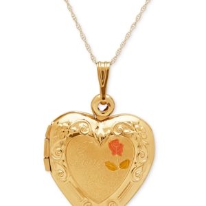 Engraved Heart Locket Pendant Necklace in 10k Gold