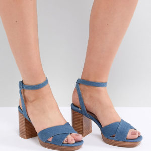 Faith Wide Fit Denim Stacked Heeled Sandals - Blue