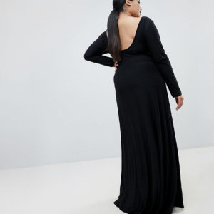 Fashionkilla Plus open back maxi dress in black - Black