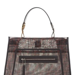 Fendi Runaway Printed Logo Mesh Satchel - Brown