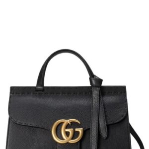 Gucci Gg Marmont Top Handle Leather Satchel - Black