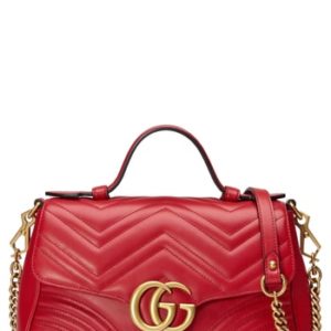 Gucci Small Gg Marmont 2.0 Matelasse Leather Top Handle Bag - Red