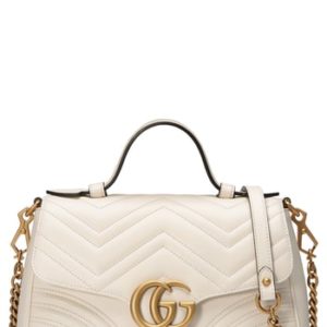 Gucci Small Gg Marmont 2.0 Matelasse Leather Top Handle Bag - White