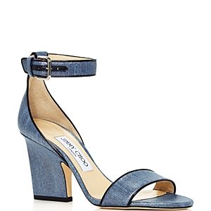 Jimmy Choo Women's Edina 85 Metallic Denim High Heel Sandals