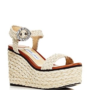 Jimmy Choo Women's Nylah 100 Braided Raffia Wedge Sandals