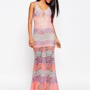 Love Triangle Multi Lace Plunge Maxi Dress - Pink