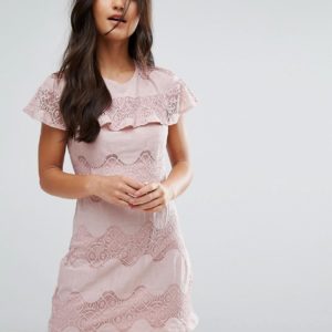 Love & Other Things Mini Dress With Lace Frill - Pink