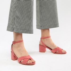 Mango suedette cross front block heel sandal in pink - Pink