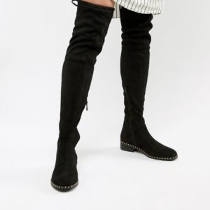 RAID Studded Flat Over The Knee Boots - Black