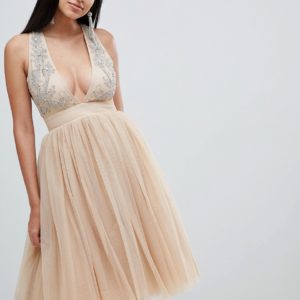 Rare embellished plunge tutu dress - Cream