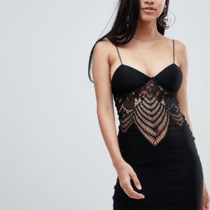 Rare lace plunge mini dress - Black