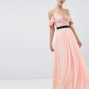 Rare lace top contrast skirt maxi dress - Pink