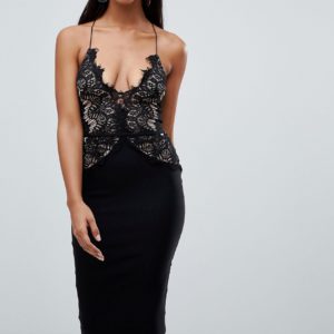 Rare scallop lace bodice midi dress - Black