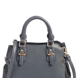 Sole Society Faux Leather & Flannel Satchel - Black