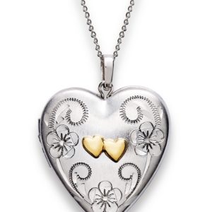 Sterling Silver and 14k Gold Necklace, Heart Locket Pendant