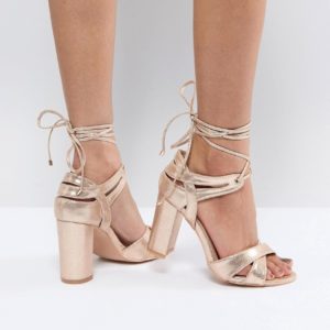 True Decadence Block Heel Ankle Tie Heeled Sandals - Gold