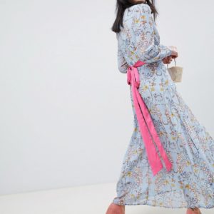 Unique 21 floral dress with pink belt - Blue