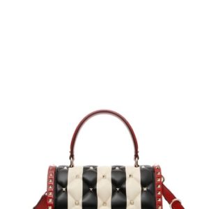 Valentino Garavani Tricolor Candystud Stripe Leather Handbag - Black