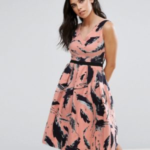 Vesper Graphic Print Skater Midi Dress - Orange