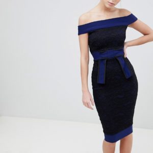 Vesper Lace Bardot Dress - Navy