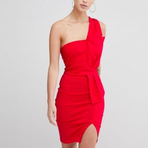 Vesper One Shoulder Split Pencil Dress - Red