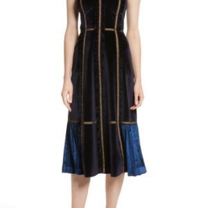 Women's Self-Portrait Paneled Velvet Midi Dress