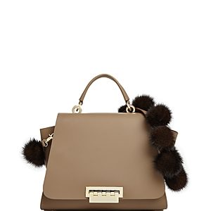 Zac Zac Posen Eartha Iconic Top Handle Fur Strap Leather Satchel