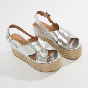 ASOS DESIGN Trio Espadrille Wedge Sandals - Silver