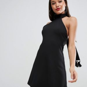 ASOS High Neck Tassel Back Swing Mini Dress - Black