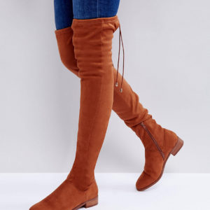 ASOS KEEP UP Flat Over The Knee Boots - Tan