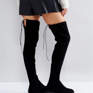 ASOS KEEP UP Wide Fit Flat Over The Knee Boots - Black