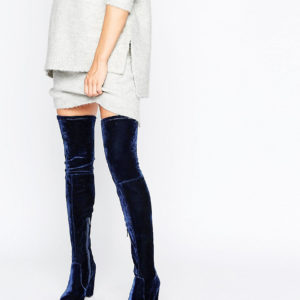 ASOS KINGDOM Velvet Heeled Over The Knee Boots - Navy