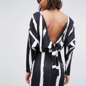 ASOS Knot Back Batwing Dress In Blurred Stripe Print - Multi