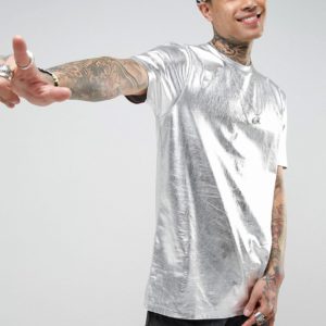 ASOS Longline T-Shirt in Silver - Silver