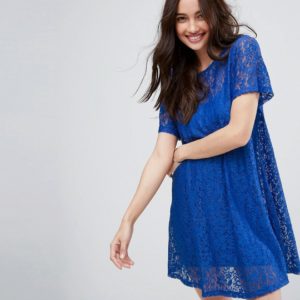 ASOS Mini Lace T-Shirt Dress - Blue